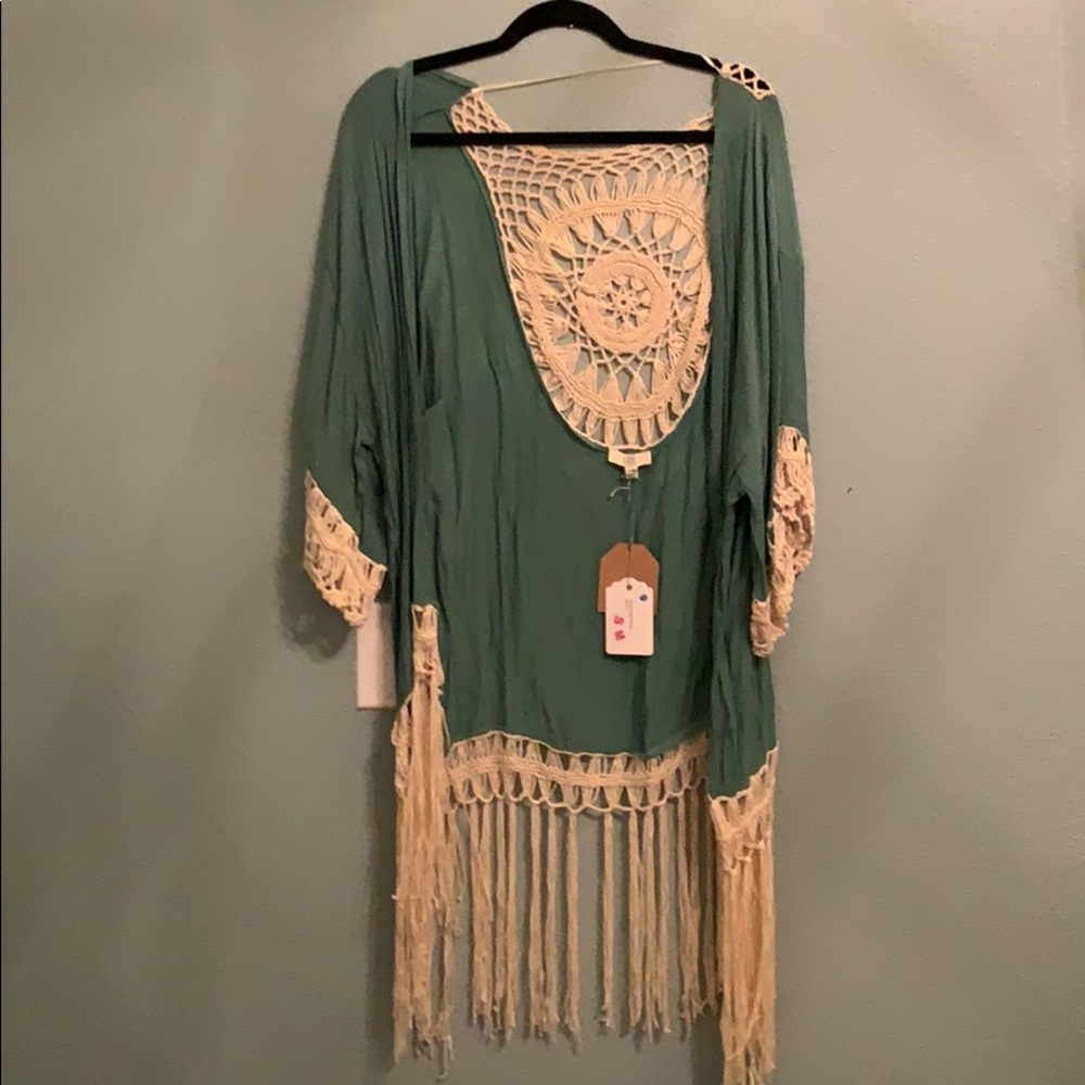 Green fringe kimono